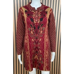 Janiya Women's Dress Sweater Boho Tunic Red Knit Long Sleeve Tribal Aztec Cozy